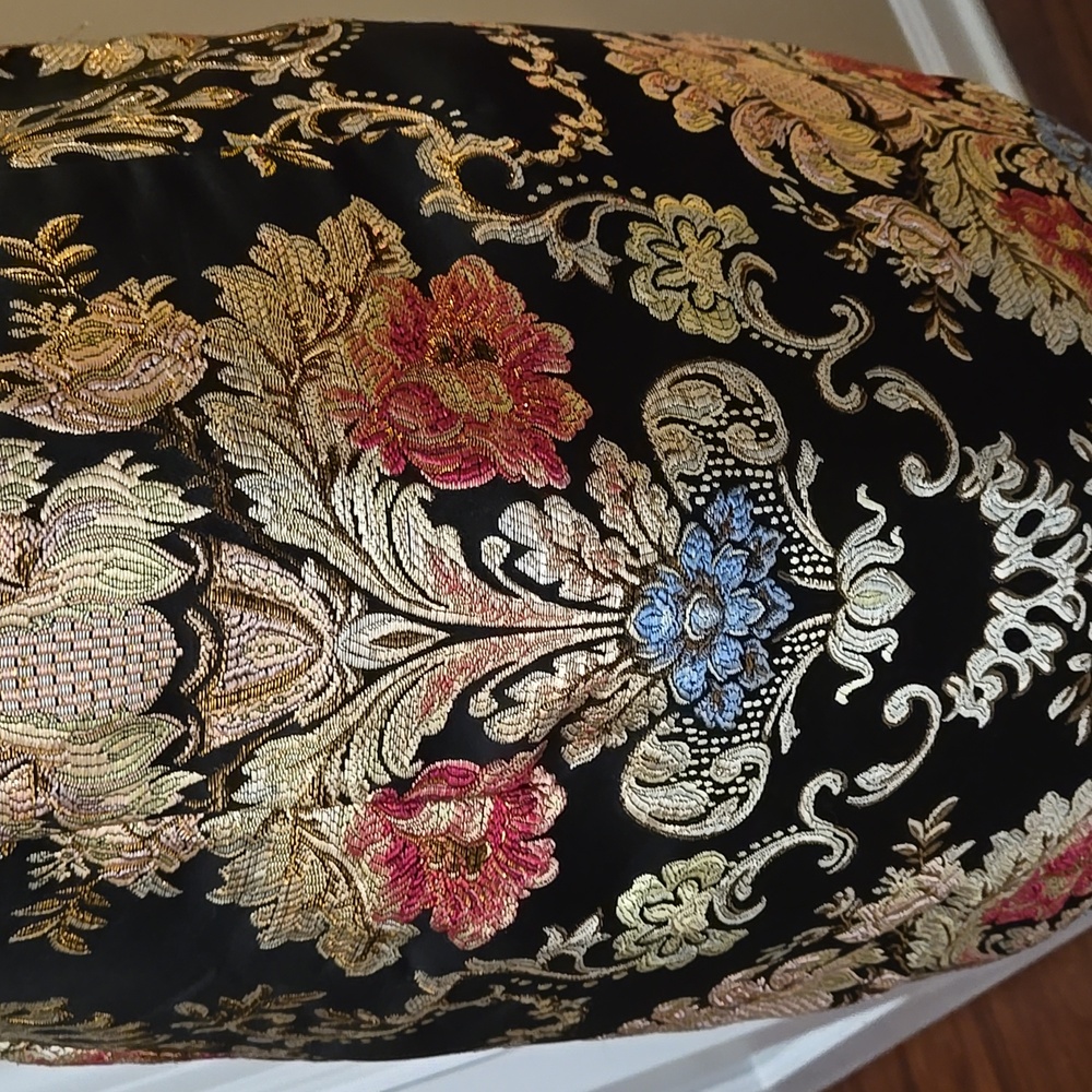 fab'rik Black Metallic Gold W/Rose Blue Embroidered Mini Dress Spaghetti Strap M - Picture 2 of 6